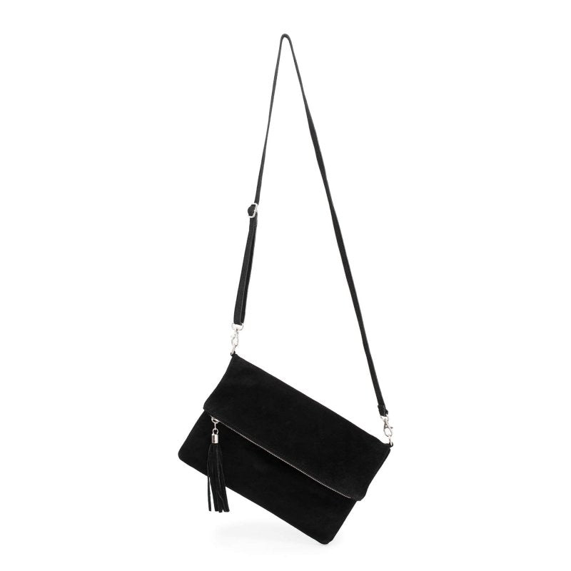 Italian Designer Foldover Plain Suede Leather Clutch-Eleganza Navy - British D'sire