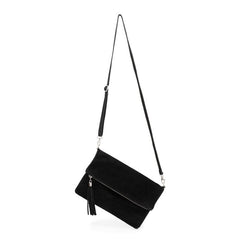 Italian Designer Foldover Plain Suede Leather Clutch-Eleganza Navy - British D'sire