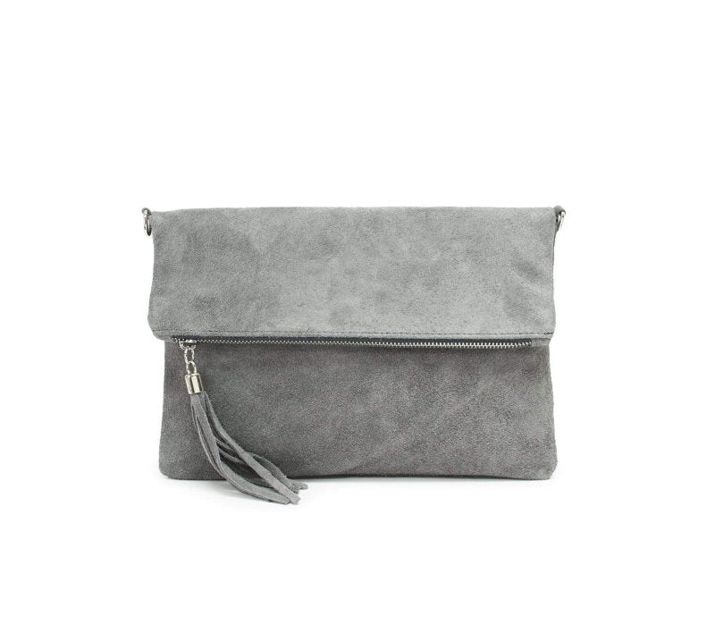 Italian Designer Foldover Soft Suede Leather Clutch -Eleganza Light Grey Secondary image