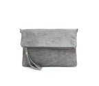 Italian Designer Foldover Soft Suede Leather Clutch - Eleganza Light Grey - British D'sire