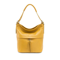 Italian Designer Leather Bucket Bag with Tassel - Swolit Lusso - Mustard - British D'sire