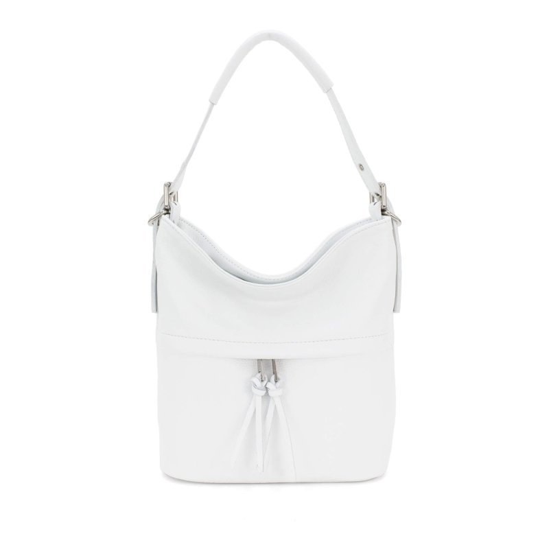 Italian Designer Leather Bucket Bag with Tassel - Swolit Lusso - Snow White - British D'sire Main image