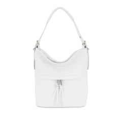 Italian Designer Leather Bucket Bag with Tassel - Swolit Lusso - Snow White - British D'sire