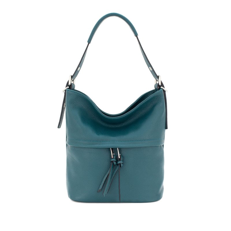 Italian Designer Leather Bucket Bag with Tassel- Swolit Lusso- Teal Secondary image