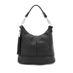 Italian Designer Leather Bucket Bag with Tassel - Swolit Tullio Black - British D'sire