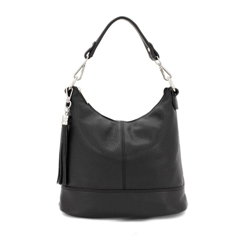 Italian Designer Leather Bucket Bag with Tassel - Swolit Tullio Black - British D'sire