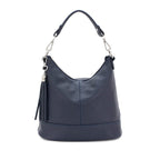 Italian Designer Leather Bucket Bag with Tassel - Swolit Tullio Navy - British D'sire
