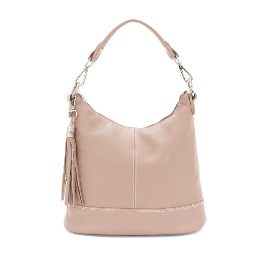Italian Designer Leather Bucket Bag with Tassel - Swolit Tullio Nude - British D'sire Main image