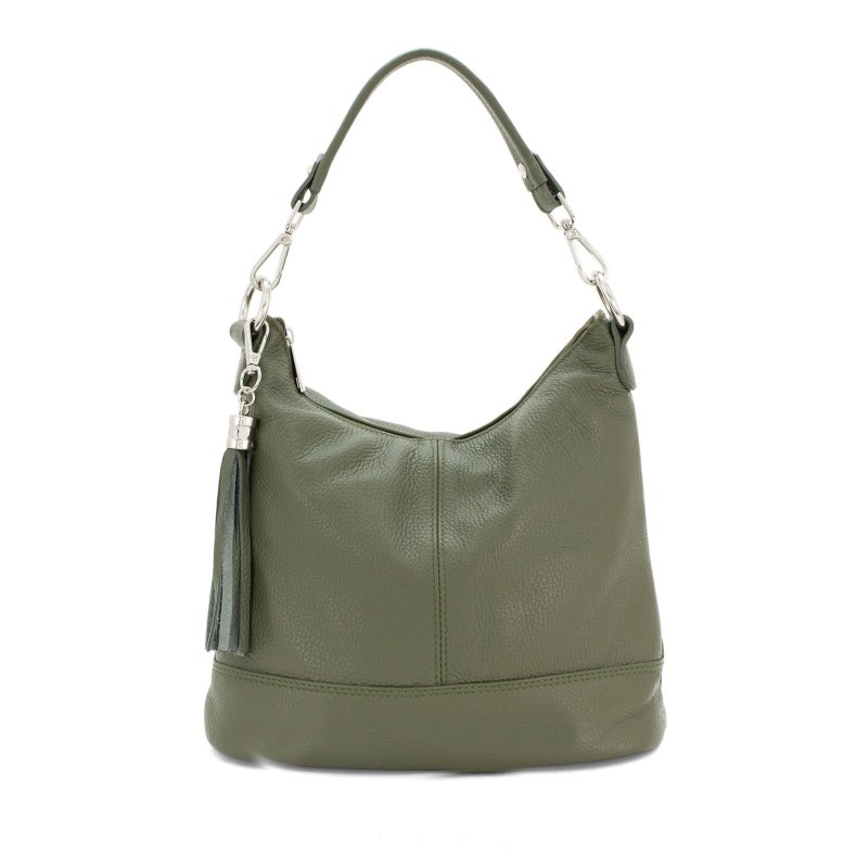 Italian Designer Leather Bucket Bag with Tassel - Swolit Tullio Olive Green - British D'sire Main image