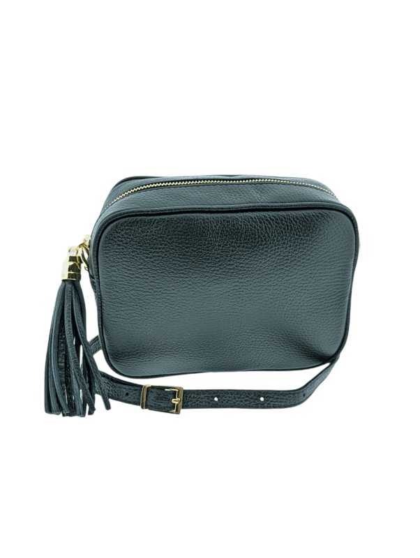 Italian Designer Leather Crossbody Shoulder Camera Bag Gaia -SILVER Hardware Black - British D'sire