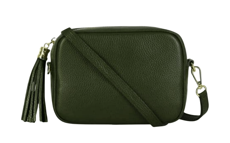 Italian Designer Leather Crossbody Shoulder Camera Bag Gaia - Silver Hardware - Dark Green - British D'sire