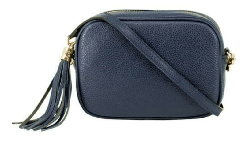 Italian Designer Leather Crossbody Shoulder Camera Bag Gaia - Silver Hardware - Navy - British D'sire