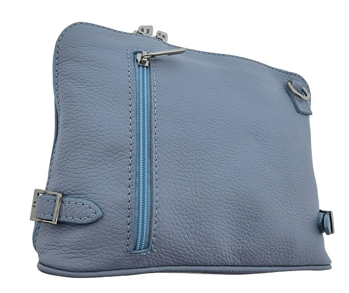 Italian Designer Leather Crossbody with Side Buckles Dusty Blue - British D'sire