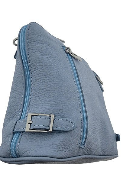 Italian Designer Leather Crossbody with Side Buckles Dusty Blue - British D'sire