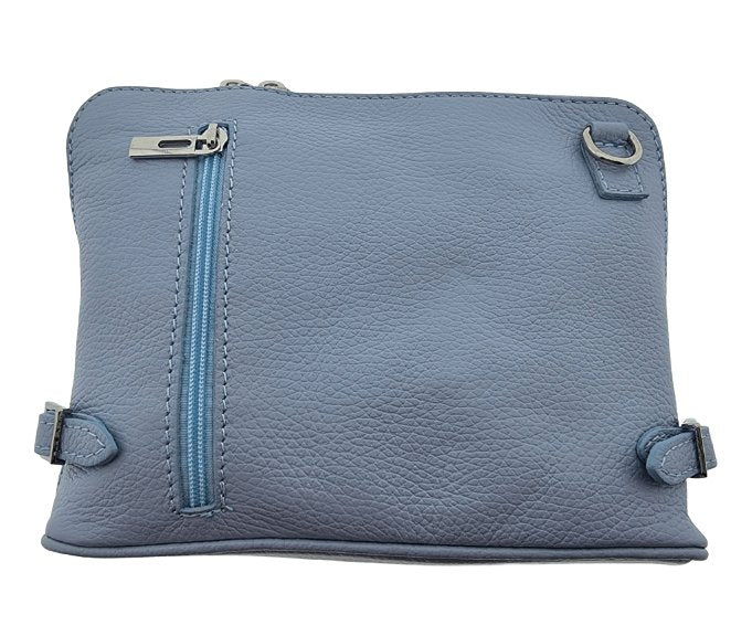Italian Designer Leather Crossbody with Side Buckles Dusty Blue Secondary image