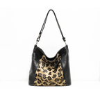 Italian Designer Leather Handbag with Adjustable Strap - Swolit Della Leopard Print - British D'sire