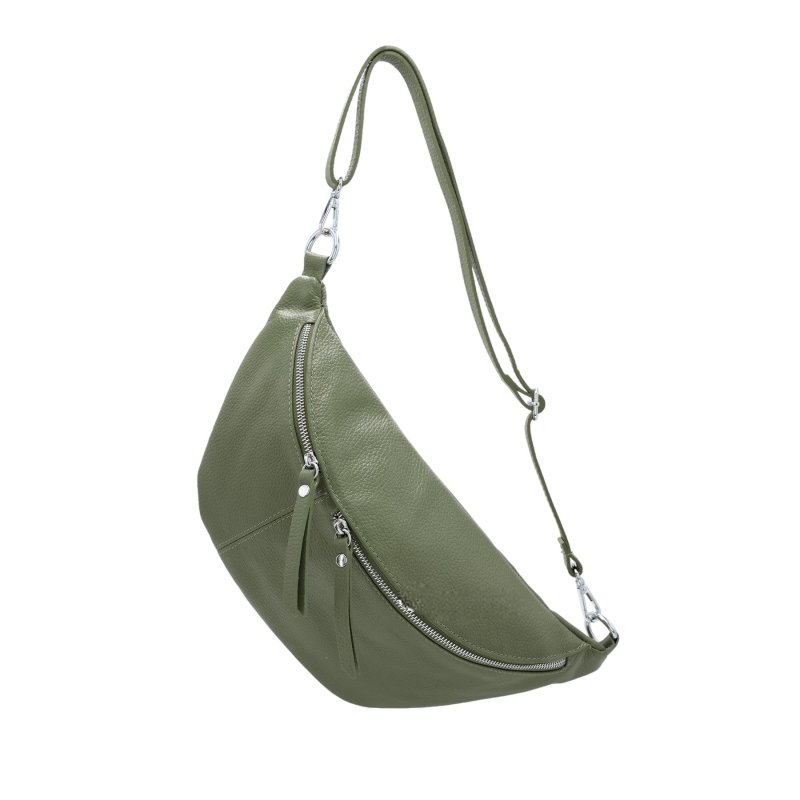 Italian Designer Leather Large Sling Bag Olive Green - British D'sire