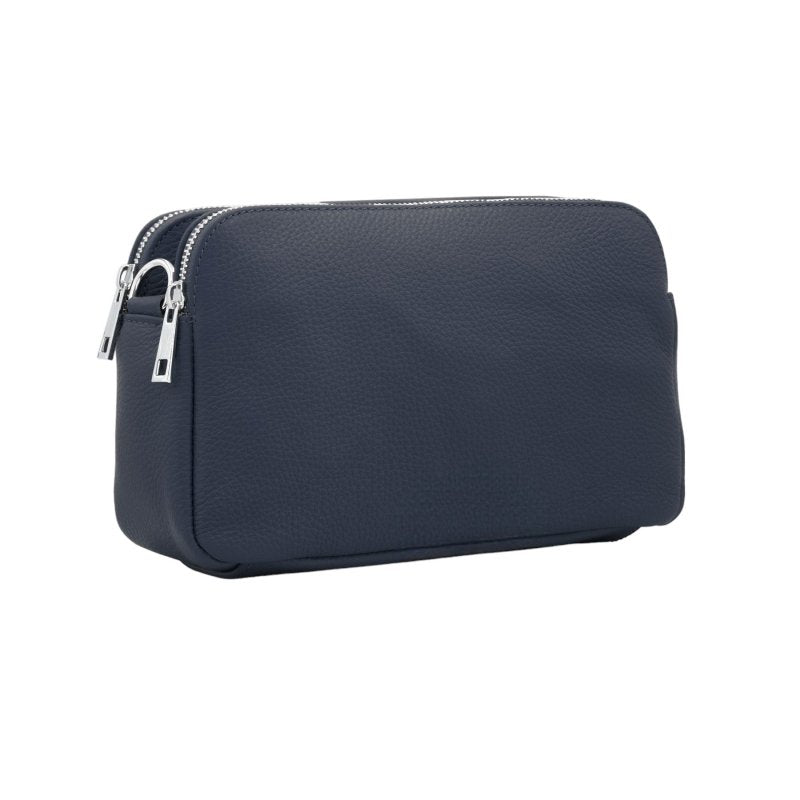 Italian Designer Leather Rectangular Triple Compartment Crossbody Navy - British D'sire