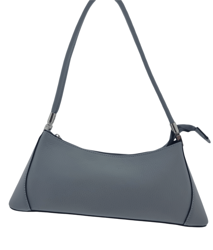 Italian Designer Leather Small Wide Shoulder Bag - Swolit Cadenza Light Grey Secondary image