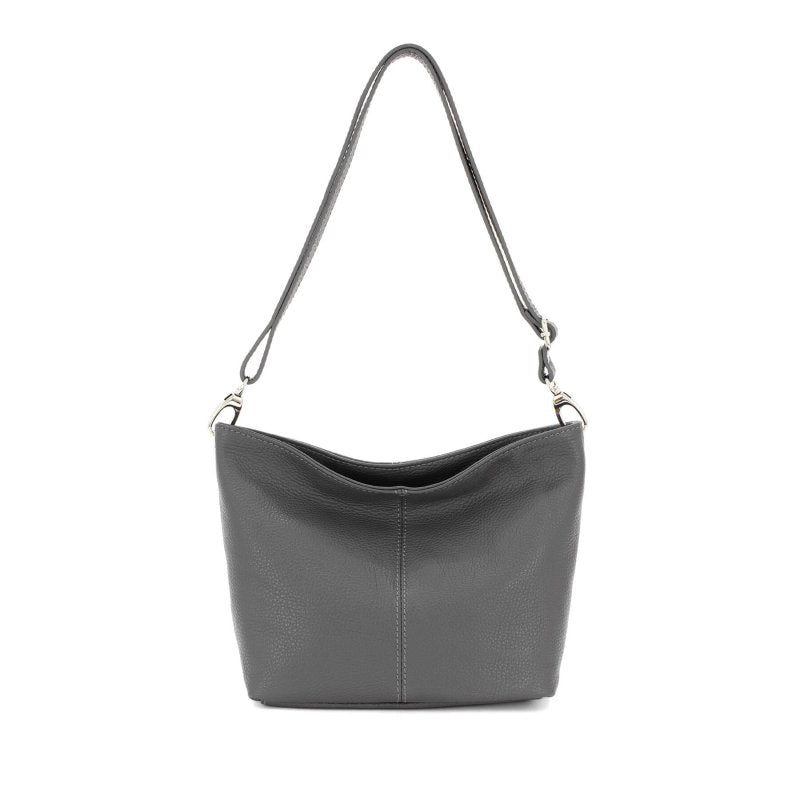 Italian Designer Plain Leather Bucket Bag - Swolit Beatrice - Dark Grey Secondary image