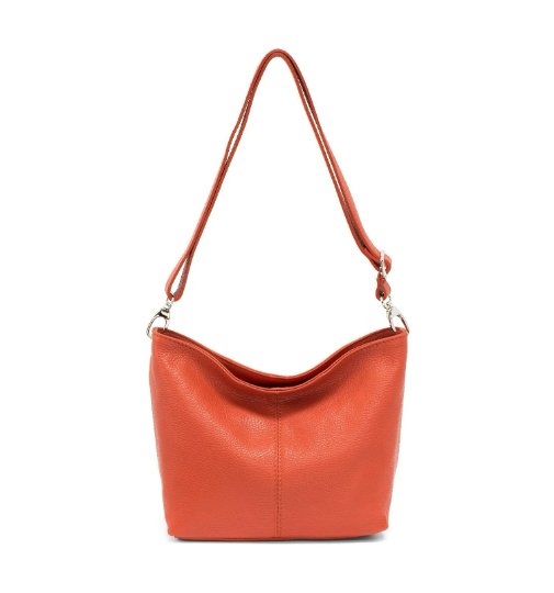 Italian Designer Plain Leather Bucket Bag -Swolit Beatrice Dark Orange - British D'sire