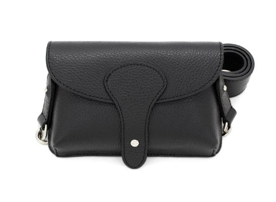 Italian Designer Soft Black Leather Small Crossbody Wide Strap Bag - Carina - British D'sire Main image