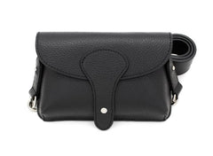 Italian Designer Soft Black Leather Small Crossbody Wide Strap Bag - Carina - British D'sire