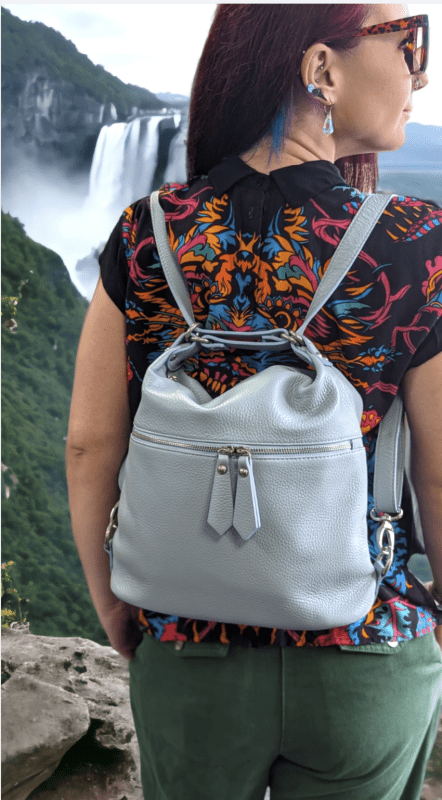 Italian Designer Soft Leather Convertible Backpack Bag- Swolit Ninetta- Dusty Blue Secondary image