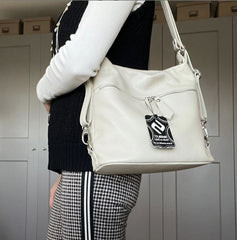 Italian Designer Soft Leather Convertible Backpack Bag- Swolit Ninetta- Nude - British D'sire