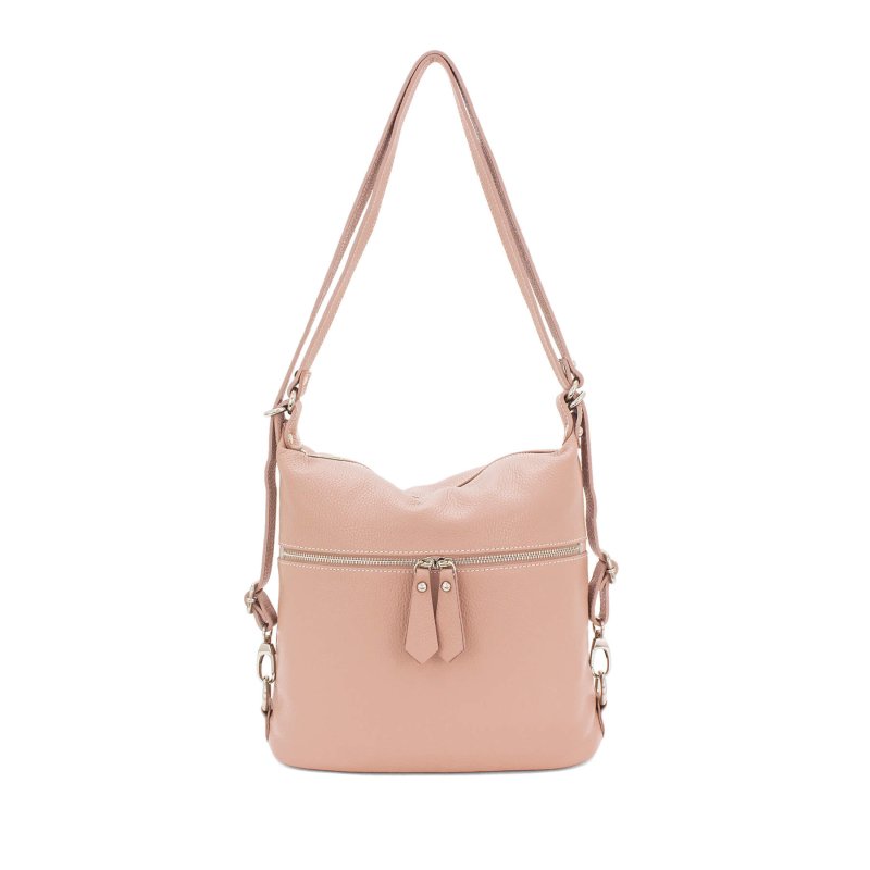 Italian Designer Soft Leather Convertible Backpack Bag- Swolit Ninetta- Nude - British D'sire
