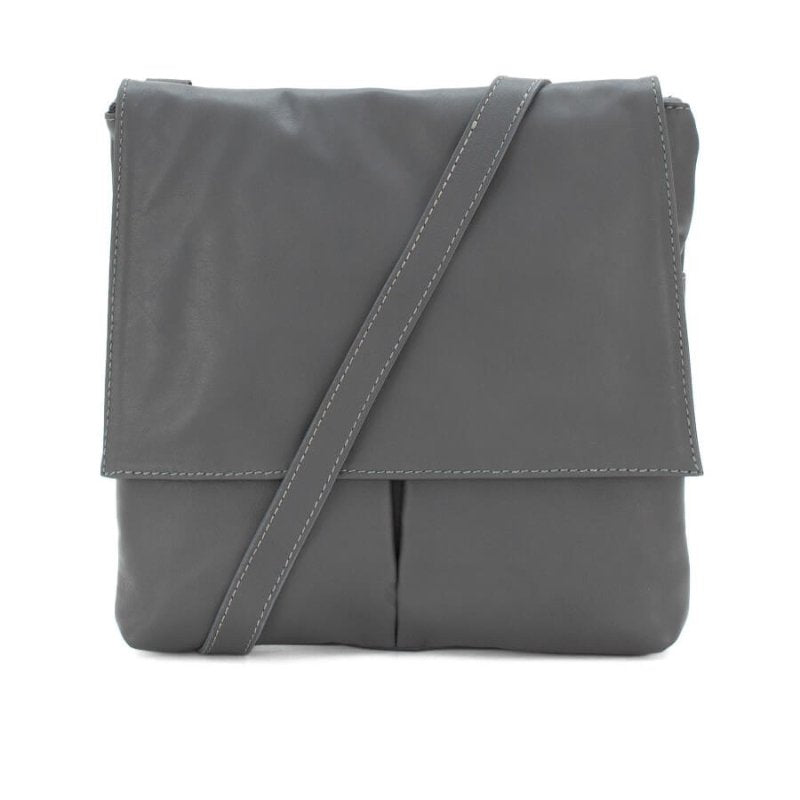 Italian Designer Soft Leather Crossbody Two Pockets- Simpsi Dark Grey - British D'sire