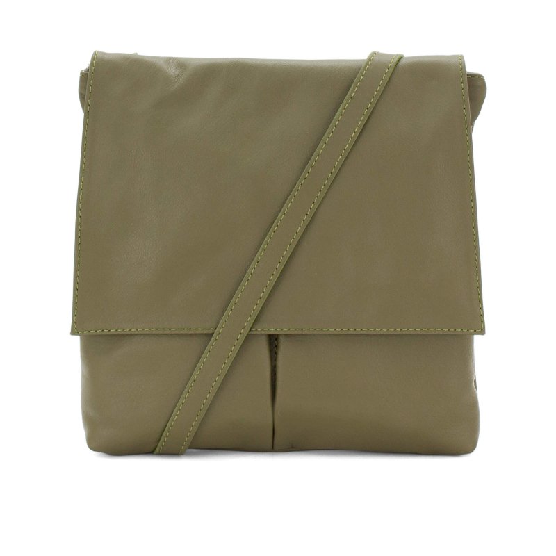 Italian Designer Soft Leather Crossbody Two Pockets- Simpsi - Olive Green - British D'sire