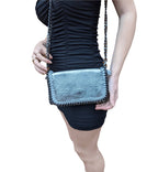 Italian Designer Soft Leather Metallic Chain Crossbody - Silver - British D'sire