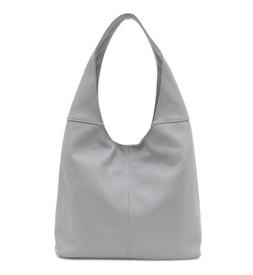 Italian Designer Soft Leather Plain Hobo Bag Swolit Alessandra Light Grey - British D'sire Main image