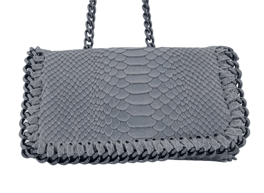 Italian Designer Soft Leather Snakeskin Print Chain Crossbody - Grey - British D'sire Main image