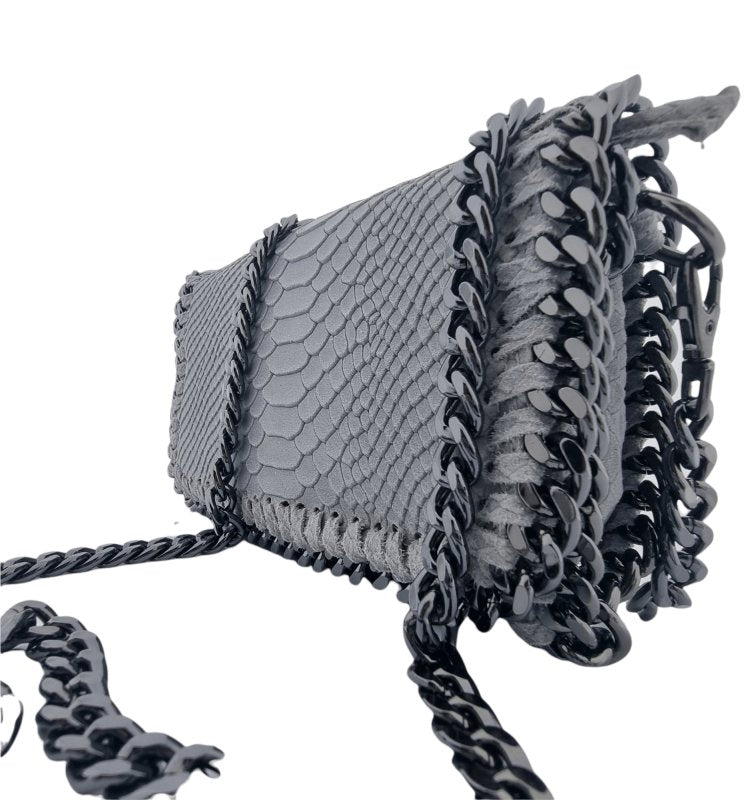 Italian Designer Soft Leather Snakeskin Print Chain Crossbody - New Royal Blue - British D'sire