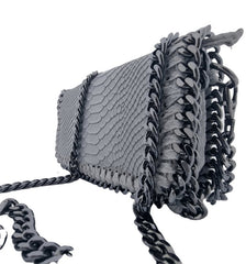 Italian Designer Soft Leather Snakeskin Print Chain Crossbody - New Royal Blue - British D'sire