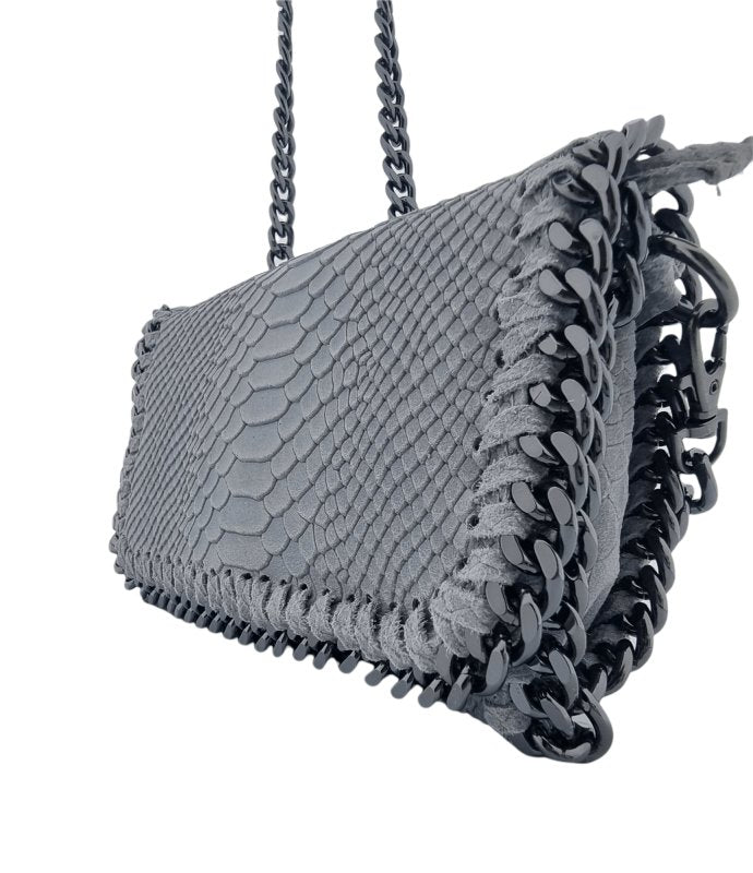 Italian Designer Soft Leather Snakeskin Print Chain Crossbody - New Royal Blue - British D'sire