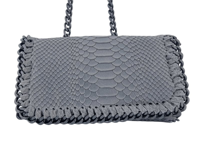Italian Designer Soft Leather Snakeskin Print Chain Crossbody - New Royal Blue Secondary image