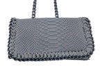 Italian Designer Soft Leather Snakeskin Print Chain Crossbody - New Royal Blue - British D'sire
