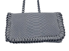 Italian Designer Soft Leather Snakeskin Print Chain Crossbody - New Royal Blue - British D'sire