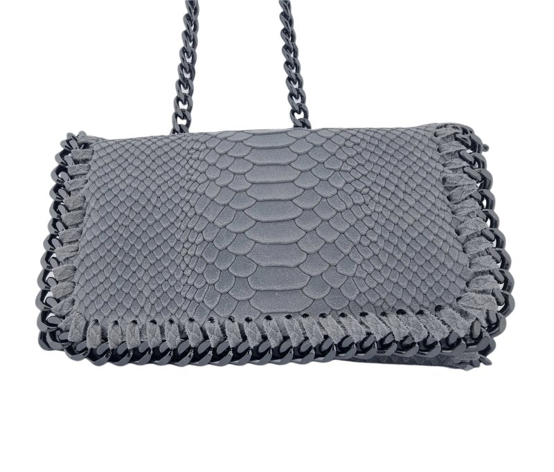 Italian Designer Soft Leather Snakeskin Print Chain Crossbody - New Royal Blue - British D'sire