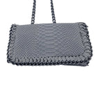 Italian Designer Soft Leather Snakeskin Print Chain Crossbody - New Royal Blue - British D'sire