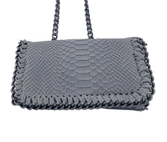 Italian Designer Soft Leather Snakeskin Print Chain Crossbody - New Royal Blue - British D'sire