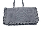 Italian Designer Soft Leather Snakeskin Print Chain Crossbody - New Royal Blue - British D'sire
