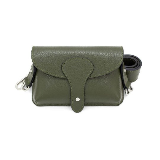 Italian Designer Soft Olive Green Leather Small Crossbody Wide Strap Bag Carina - British D'sire
