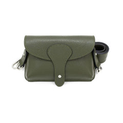 Italian Designer Soft Olive Green Leather Small Crossbody Wide Strap Bag Carina - British D'sire