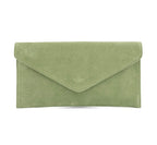 Italian Designer Soft Suede Leather Envelope Clutch Cross Body Eleonora - Sage Green - British D'sire