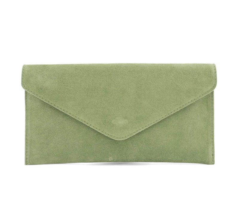 Italian Designer Soft Suede Leather Envelope Clutch Cross Body Eleonora - Sage Green - British D'sire