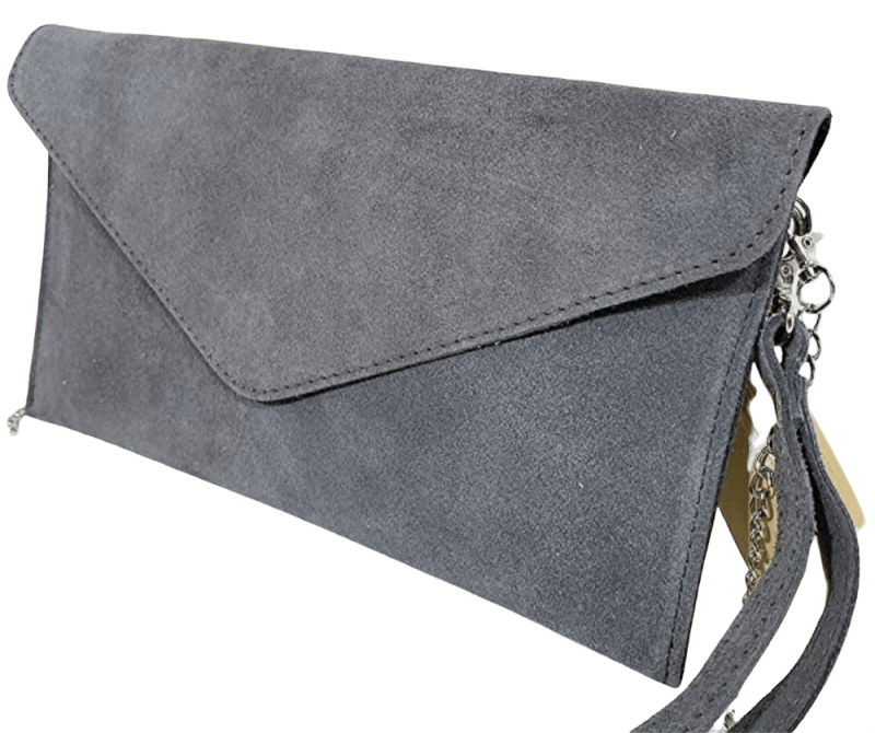 Italian Designer Soft Suede Leather Envelope Clutch Eleonora Swolit Dark Grey - British D'sire Main image